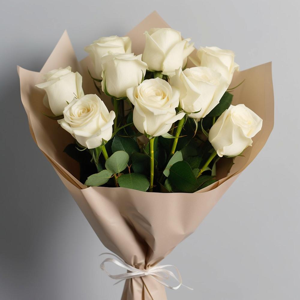 Букет 9 Белых роз Эдлесс Лав в Новобурейский