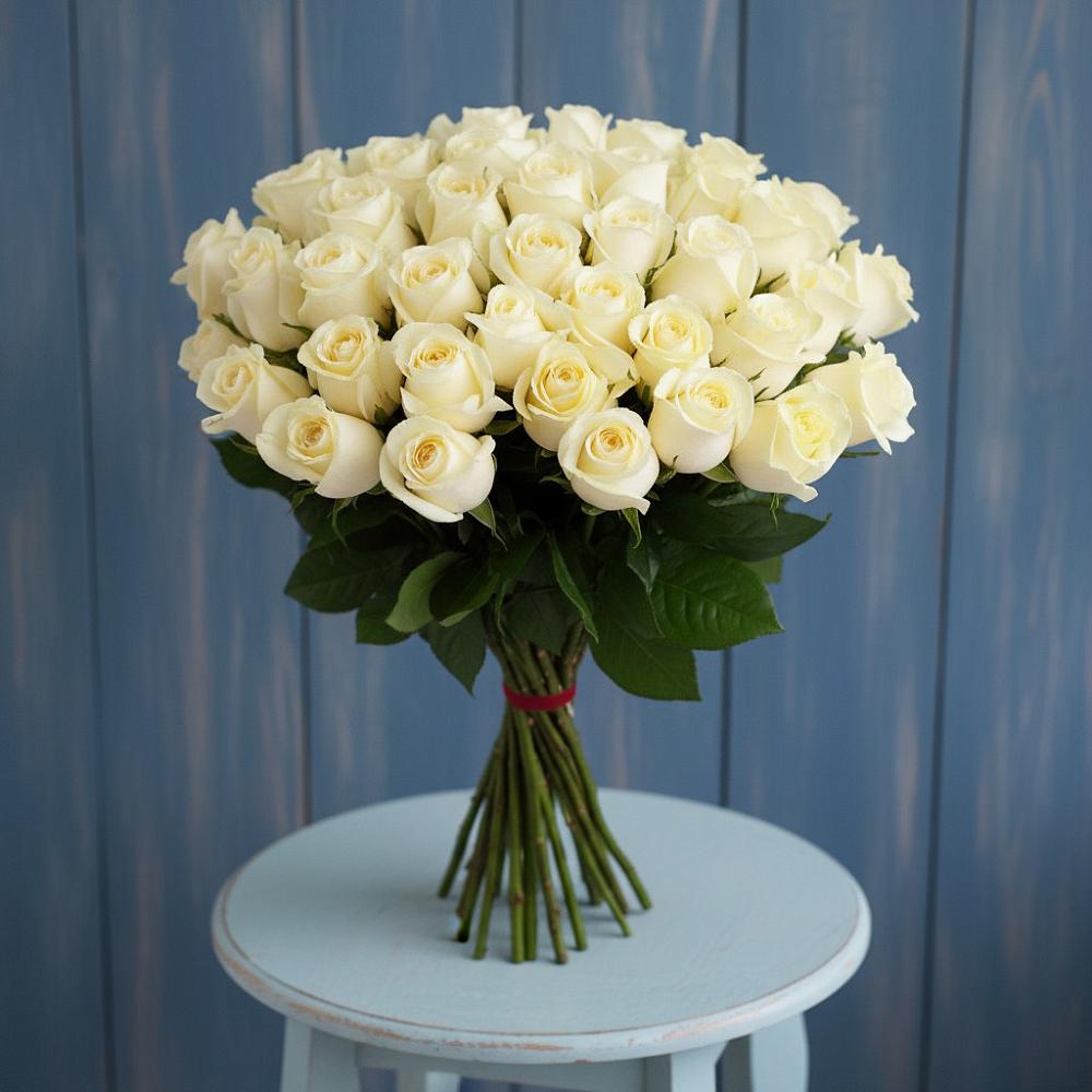 Букет 51 Белая роза Эдлесс Лав в Новобурейский