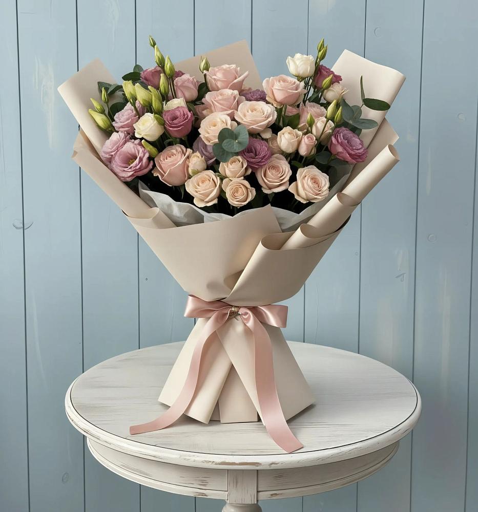 Букет цветов из: Розы и Лизиантусы в Новобурейский