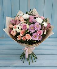 Букет цветов из:  Хризантемы, Розы и Альстромерии #REPLACE_PRED# Новобурейский